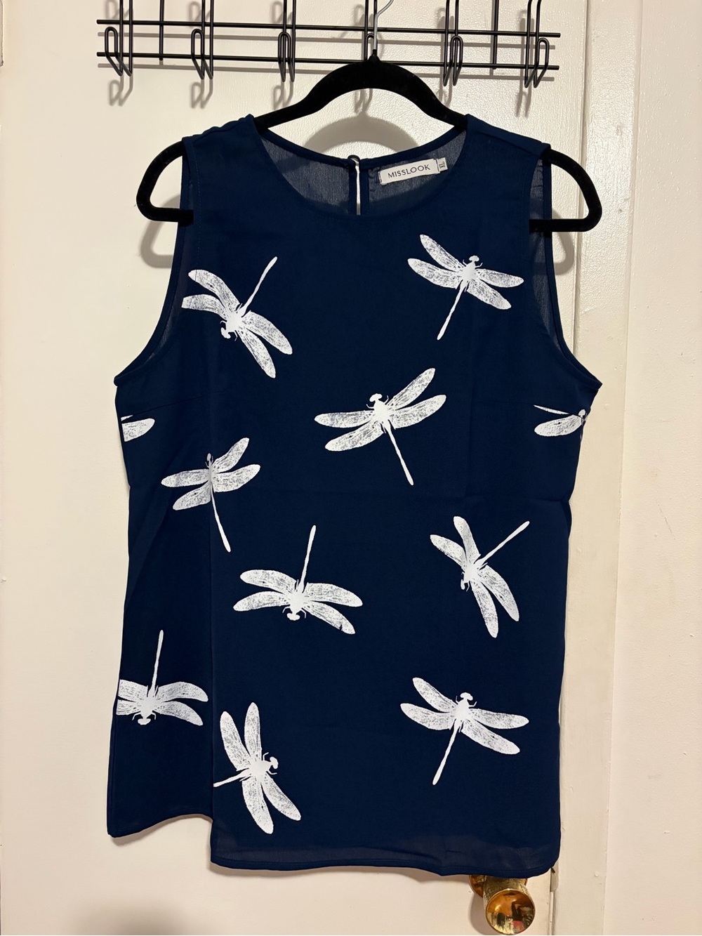 MISSLOOK Navy Top with White Dragonfly Motif
